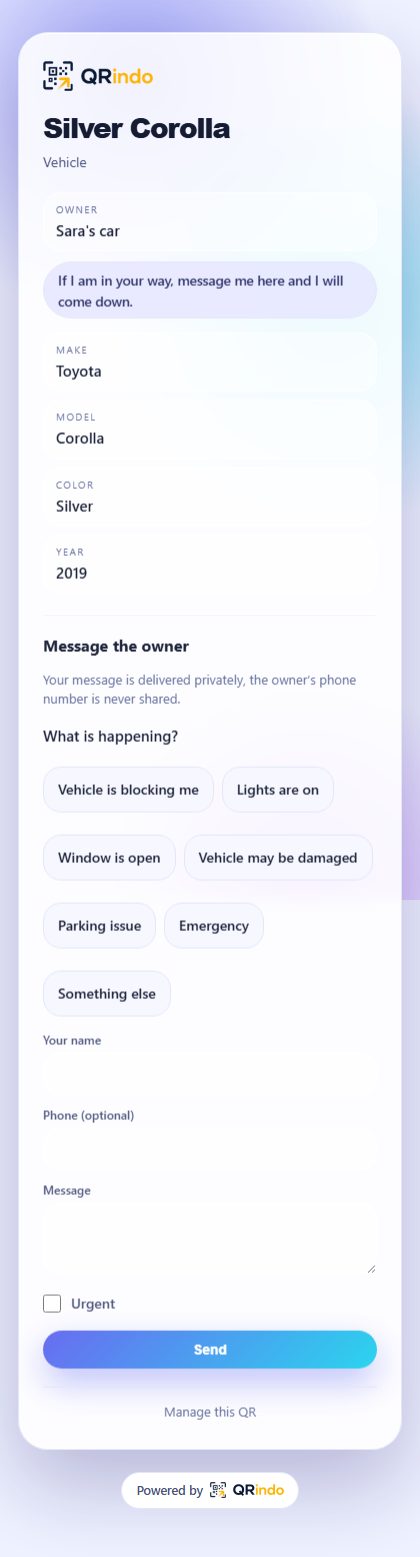 Aurora: the vehicle page a scan opens, in this style