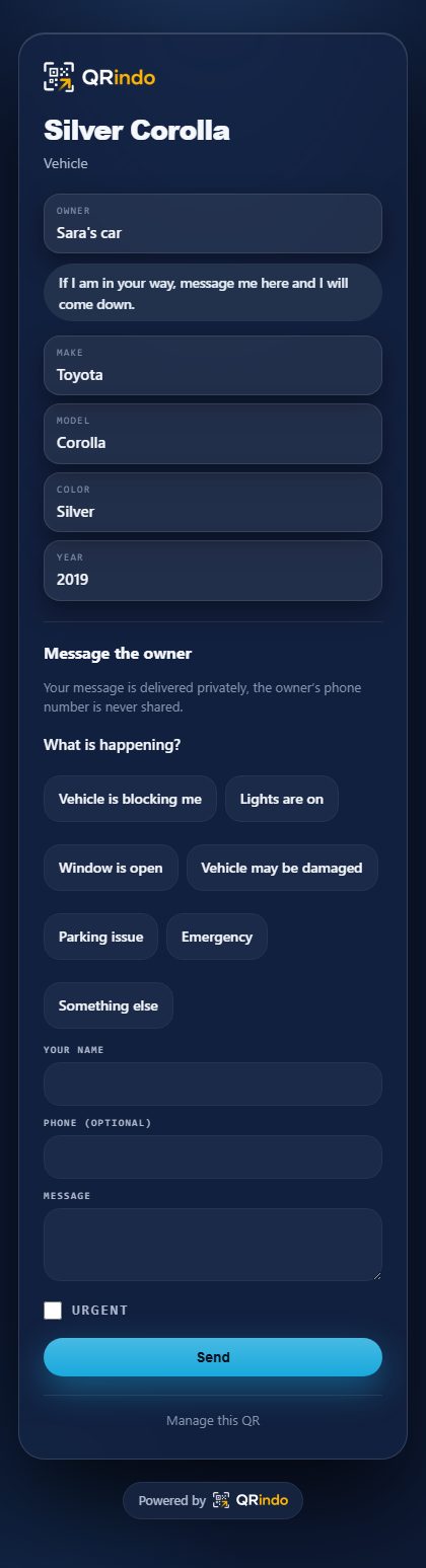 Midnight: the vehicle page a scan opens, in this style