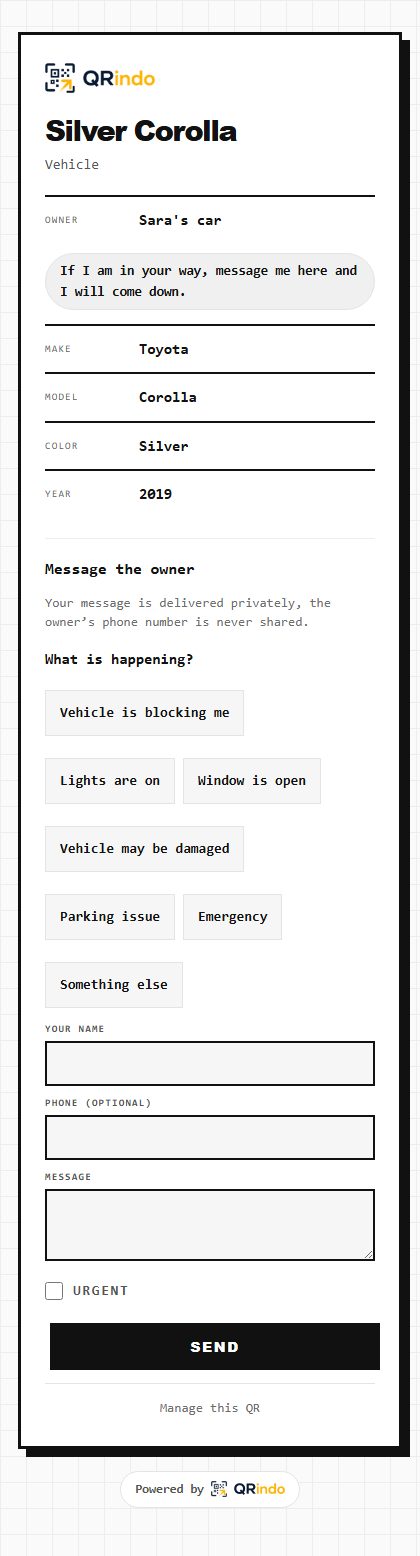 Mono: the vehicle page a scan opens, in this style