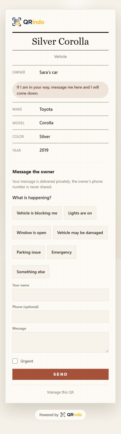 Paper: the vehicle page a scan opens, in this style